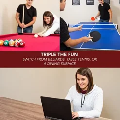 Hathaway Newport 7-ft Pool Table Tennis Combination with Dining Top, Two Storage Benches – Woodtone