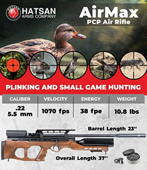 Hatsan AirMax .22 Cal Air Rifle Bundle with 250ct Pellets and 100 Paper Targets Black