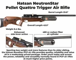 Hatsan NeutronStar Air Rifle .22 Cal Bundle with 250ct Pellets and 100x Targets Black