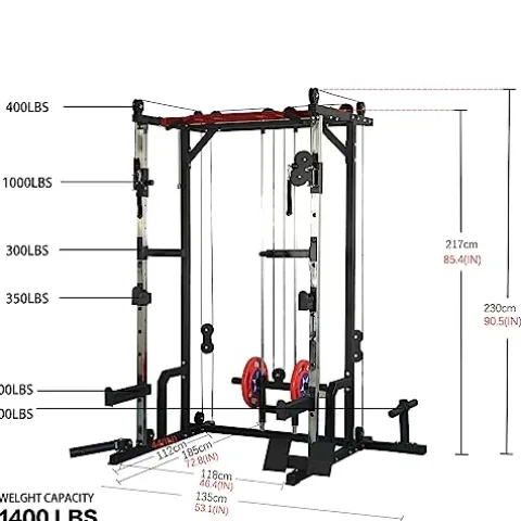 HAUSHECK 1400lbs Power Cage with LAT Pulldown, Weight Storage, Squat Racks, Home Gym Equipment, Orange