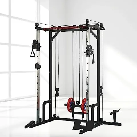 HAUSHECK 1400lbs Power Cage with LAT Pulldown, Weight Storage, Squat Racks, Home Gym Equipment, Orange