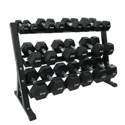 Healthy You Rubber Hex Dumbbell Complete Package Set 5-50 lbs With Rack