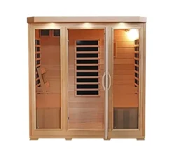 Heat Wave 4 Person Sauna Hemlock Wood Sonoma 9 Carbon Infrared Heaters MP3 Player Chromo Therapy Lighting 120V 2100W Wood
