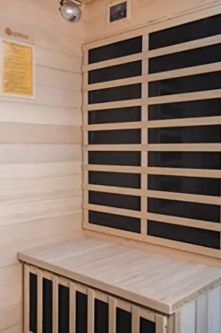 Heat Wave 4 Person Sauna Hemlock Wood Sonoma 9 Carbon Infrared Heaters MP3 Player Chromo Therapy Lighting 120V 2100W Wood