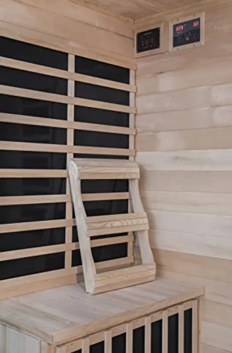 Heat Wave 4 Person Sauna Hemlock Wood Sonoma 9 Carbon Infrared Heaters MP3 Player Chromo Therapy Lighting 120V 2100W Wood