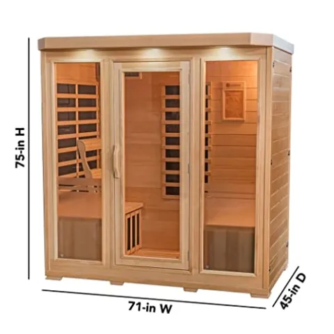 Heat Wave 4 Person Sauna Hemlock Wood Sonoma 9 Carbon Infrared Heaters MP3 Player Chromo Therapy Lighting 120V 2100W Wood
