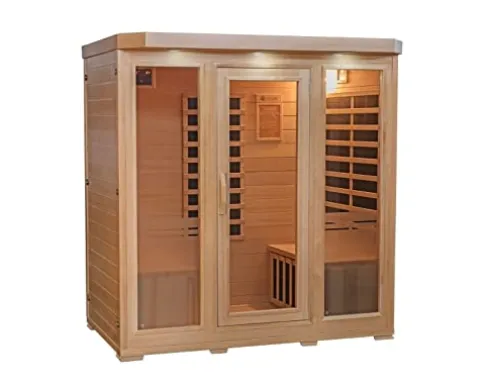 Heat Wave 4 Person Sauna Hemlock Wood Sonoma 9 Carbon Infrared Heaters MP3 Player Chromo Therapy Lighting 120V 2100W Wood