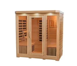 Heat Wave 4 Person Sauna Hemlock Wood Sonoma 9 Carbon Infrared Heaters MP3 Player Chromo Therapy Lighting 120V 2100W Wood