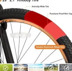 HH HILAND Hiland 29 inch Mens Mountain Bike, 17/19 inch Frame, Hydraulic Disc-Brake, Lock-Out Suspension Fork, 16 Speeds Trail Bike Light Blue