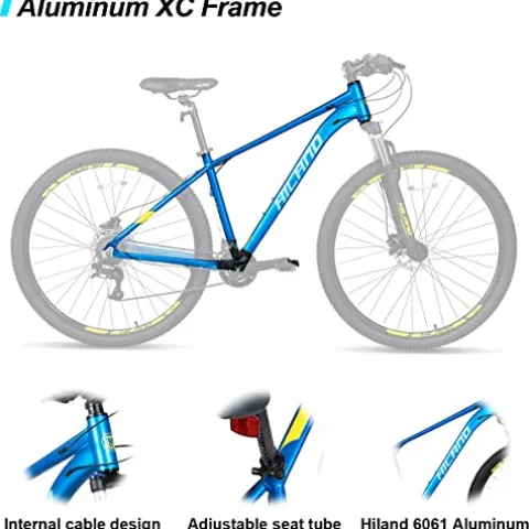 HH HILAND Hiland 29 inch Mens Mountain Bike, 17/19 inch Frame, Hydraulic Disc-Brake, Lock-Out Suspension Fork, 16 Speeds Trail Bike Light Blue