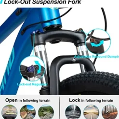 HH HILAND Hiland 29 inch Mens Mountain Bike, 17/19 inch Frame, Hydraulic Disc-Brake, Lock-Out Suspension Fork, 16 Speeds Trail Bike Light Blue