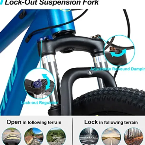 HH HILAND Hiland 29 inch Mens Mountain Bike, 17/19 inch Frame, Hydraulic Disc-Brake, Lock-Out Suspension Fork, 16 Speeds Trail Bike Light Blue