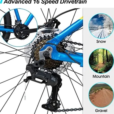 HH HILAND Hiland 29 inch Mens Mountain Bike, 17/19 inch Frame, Hydraulic Disc-Brake, Lock-Out Suspension Fork, 16 Speeds Trail Bike Light Blue