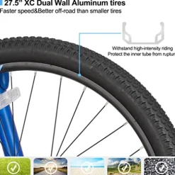 HH HILAND Hiland Aluminum Mountain Bike 27 Speeds, Hydraulic Disc-Brakes, Lock-Out Suspension Fork, 27.5 inch Wheel Gray&Blue