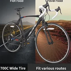 HH HILAND Hiland 700c Road Bike 14 Speeds Light Weight Aluminum Frame Racing Bike City Commuting Road Bicycle Black