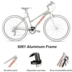 HH HILAND Hiland Hybrid Bike Shimano Drivetrain 7 Speeds 700C Wheels Silver