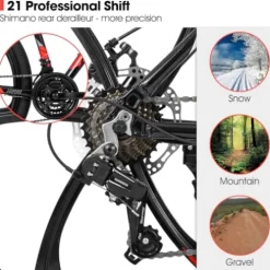 HH HILAND Hiland Mountain Bike, 3/6/Multi-Spokes, Shimano 21 Speeds Drivetrain, Aluminum Frame 26 Inch Wheels, Disc-Brake Bike for Men Women Men’s MTB Bicycle 6 Black