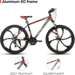 HH HILAND Hiland Mountain Bike, 3/6/Multi-Spokes, Shimano 21 Speeds Drivetrain, Aluminum Frame 26 Inch Wheels, Disc-Brake Bike for Men Women Men’s MTB Bicycle 6 Black