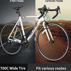 HH HILAND Hiland Road Bike 700c Racing Bike City Commuter Bicycle with 14 Speeds Drivetrain 50cm White