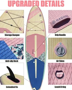 Highpi Inflatable Stand Up Paddle Board Vertically Center-Folded SUP Pink Wood