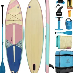 Highpi Inflatable Stand Up Paddle Board Vertically Center-Folded SUP Pink Wood