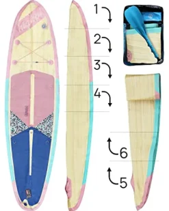 Highpi Inflatable Stand Up Paddle Board Vertically Center-Folded SUP Pink Wood