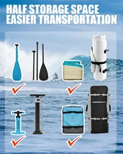 Highpi Inflatable Stand Up Paddle Board 11’x33”x6” Vertically Center-Folded SUP Blue Wood