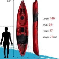 Hipicute 13FT Sit-on-Top Fishing Kayak for 2 Adults with Paddle & Comfortable Seat, Reddish Black