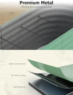 Hipicute 2Pcs Galvanized Raised Garden Bed 10x4x1.5ft Green