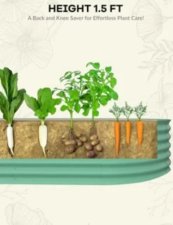 Hipicute 2Pcs 8x4x1.5ft Galvanized Raised Garden Bed Green