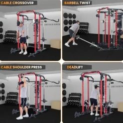 Hipicute Power Cage Smith Machine 2400 LBS All-in-One Red