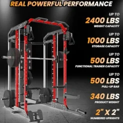 Hipicute Power Cage Smith Machine 2400 LBS All-in-One Red
