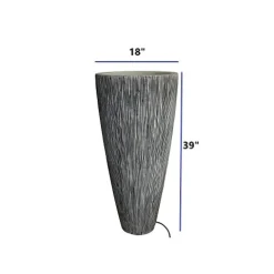 HomeRoots Gray Sandstone Ribbed Long Conical Planter with Light 1″ X 18″ X 39