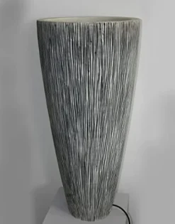 HomeRoots Gray Sandstone Ribbed Long Conical Planter with Light 1″ X 18″ X 39