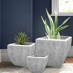HomeRoots Large Distressed Ribbed Flower Pot Planter Gray