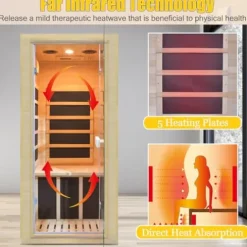 Homsido Far Infrared Mini Indoor Sauna Hemlock Wood Beige