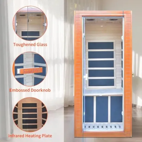 Homsido Home Sauna Far Infrared Mini Low-EMF Single Indoor Wooden Canadian Hemlock Sauna Mini Hemlock Sauna