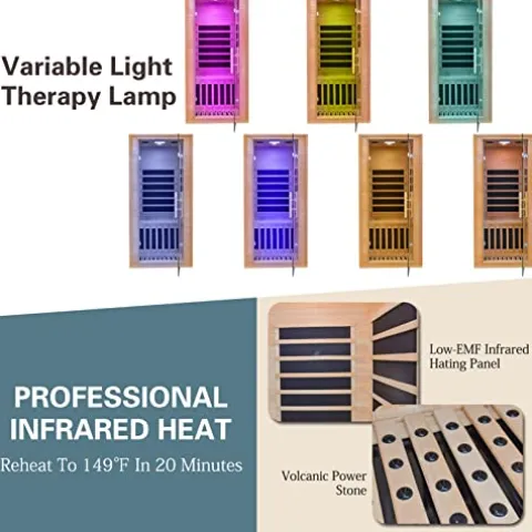 Homsido Infrared Home Sauna Room 1 Person Hemlock Wooden Indoor Sauna Spa