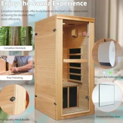 HOSAUNA 1 Person Infrared Sauna Hemlock Wood with LCD Control 980W Indoor