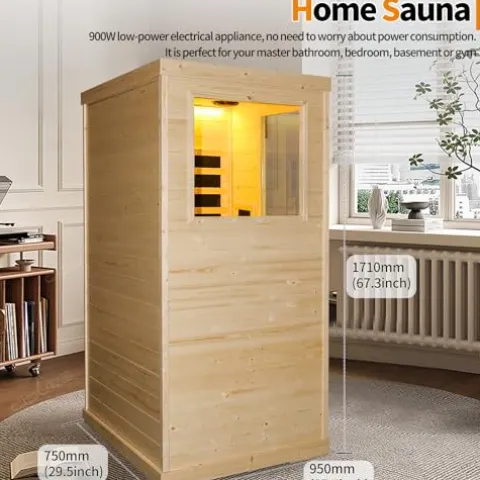 HOSAUNA 1 Person Spruce Wood Low EMF FAR Infrared Home Sauna with Control Panel