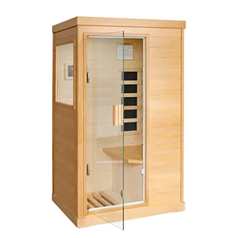 HOSAUNA Far Infrared Sauna 1-Person Canadian Hemlock Wood Indoor Spa 800W