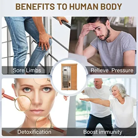 HOSAUNA Far Infrared Sauna 1-Person Canadian Hemlock Wood Indoor Spa 800W