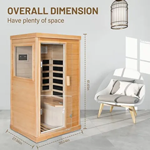 HOSAUNA Far Infrared Sauna 1-Person Canadian Hemlock Wood Indoor Spa 800W