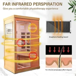 HOSAUNA Far Infrared Sauna 1-Person Canadian Hemlock Wood Indoor Spa 800W
