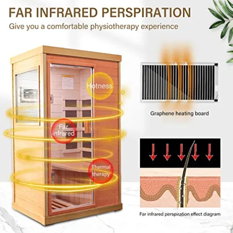 HOSAUNA Far Infrared Sauna 1-Person Canadian Hemlock Wood Indoor Spa 800W