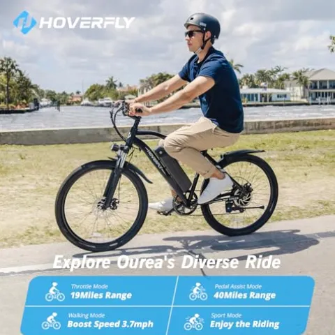 HOVERFLY OUREA Electric Bike 26″ 750W Peak Motor Mountain Ebike White