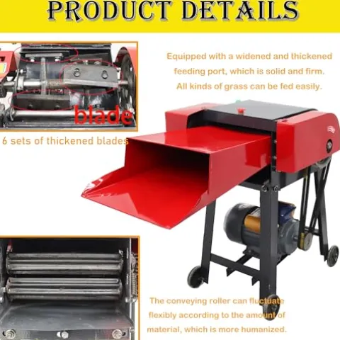 HQHAOTWU 6-Blade Hay Cutter Pulverizer Grass Silage Machine Red