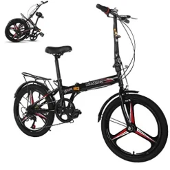 HUUH Folding Bikes for Adults 20″ 7 Speed City Folding Compact Bike Bicycle Urban Commuter Black