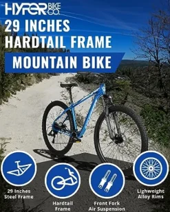 Hyper Mountain Bike 29 Inch Trail Bike with Shimano 9 Speed Shifters and Lightweight Aluminum Frame (Blue)