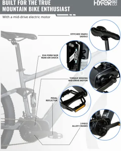 Hyper Toy Company Hyper E-Ride Electric Mountain Bike for Adults 29 Inch Matte Grey